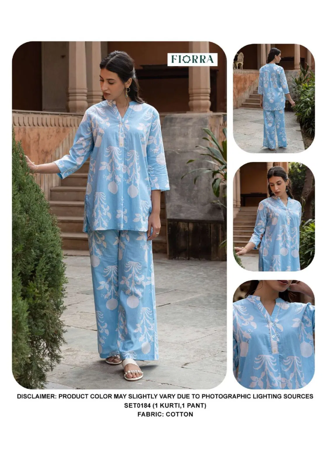 Fiorra SET0184 Sky Colour Designer Cotton Kurti With Bottom Orders In India